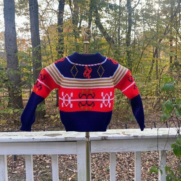 Vintage 80s JCPenney Children’s Red Blue Knit Sweater - Picture 1 of 8